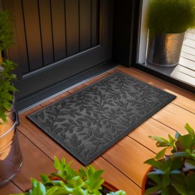 Home Entrance Grey Leaves Door Mat Deluxe 17x29.5 in Absorbent Natural Rubber Non Slip Indoor Outdoor Easy Clean Beautiful Welcome Mats for Front Door