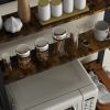 Kitchen Bakers Rack, Microwave Stand, Coffee Bar with Adjustable Shelves, 4 Hooks for Spices, Pots and Pans, Rustic Brown